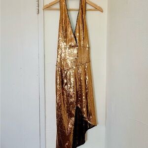 Gold Sequin Halter Dress